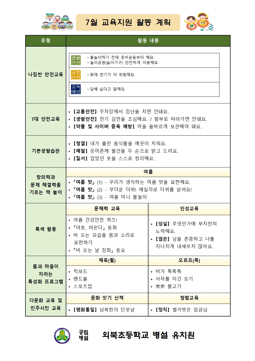 2024년 7월 교육지원 활동 계획