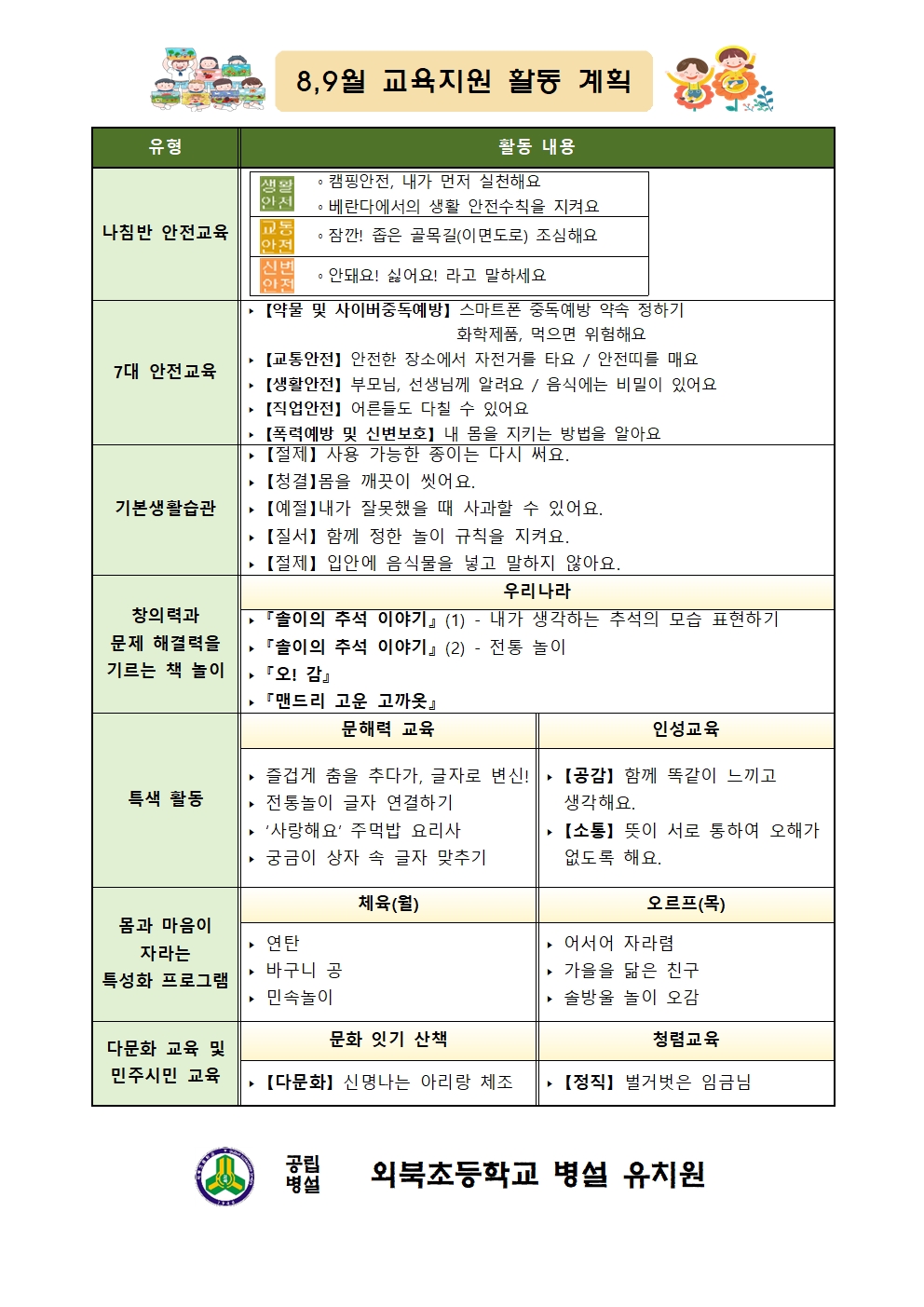 2024년 8,9월 교육지원 활동계획